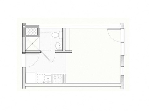 Floor plan for studio, 1 bath, 267 sqft